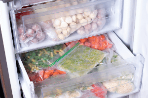 The deep freeze at my house, full of frozen vegetables. 